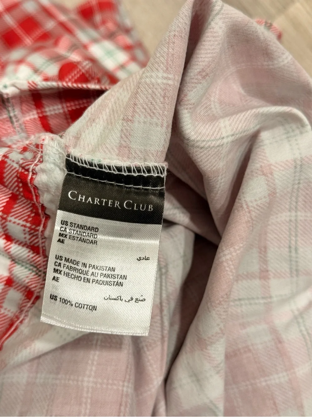 Charter Club Red/White/Green Plaid Holiday 100% Cotton Queen Sheet Set